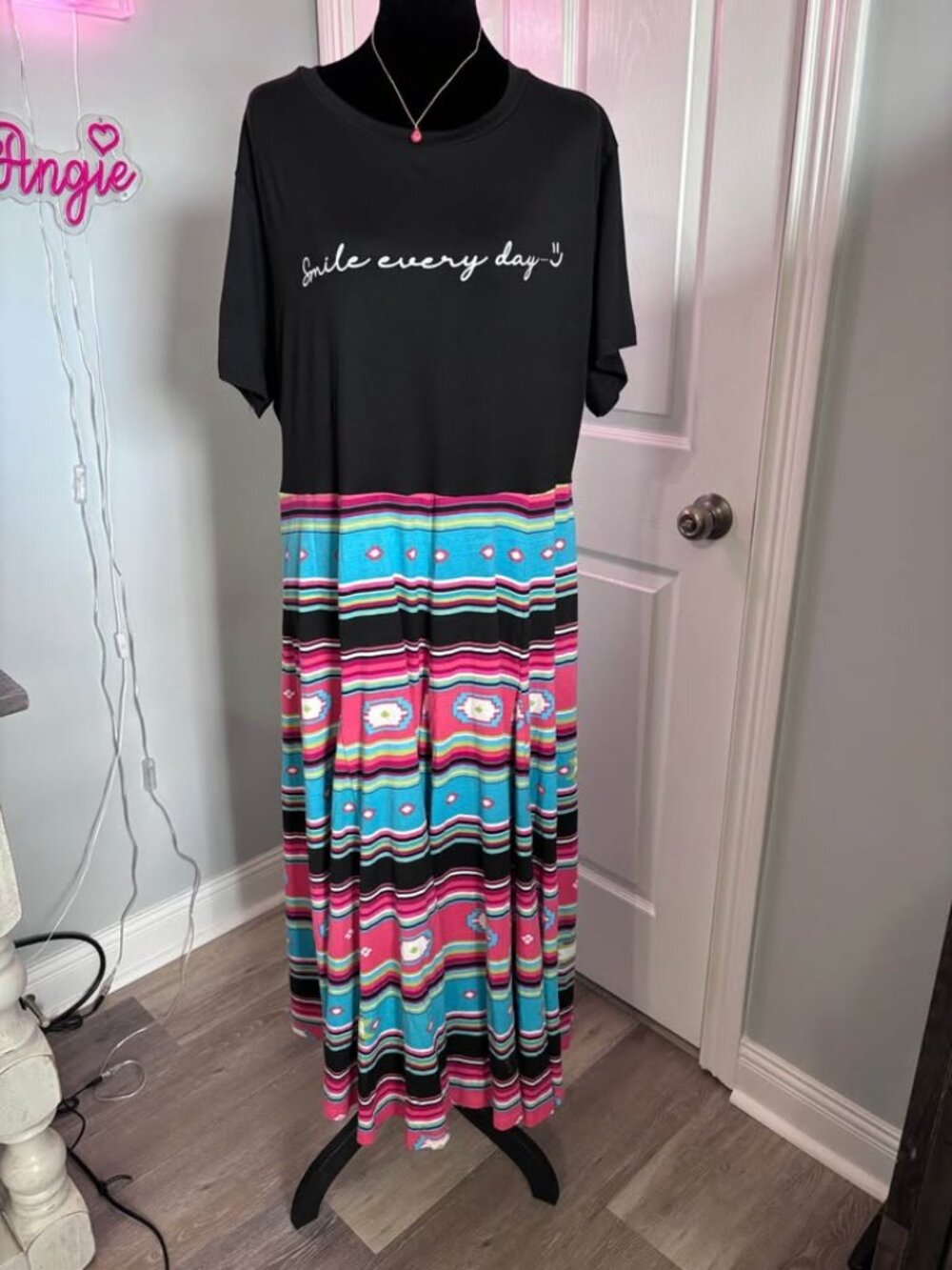One-of-a-Kind Upcycled Maxi Dress "Smile Every Day" size 2X ~ so comfy and cute!